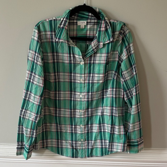 J crew Factory Lightweight green and blue madras plaid button down size large - Picture 1 of 3
